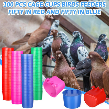100 Pcs Cage Cups Chicken Feeder Cup 8 oz Hanging Bird Food Water Bowl Coop Bunny Cage Feeding Dish Game Fowl Supply for Poultry Pet Parrot Parakeet Rabbit Parakeet Pigeon(Blue, Red, Rose Red, Green)