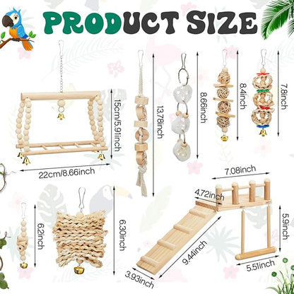 10 Pcs Parrot Swing Toys and Bird Perches Platform with Climbing Ladder Chewing Standing Hanging Parakeet Toys Bird Cage Accessories for Budgerigar Conure Cockatiel