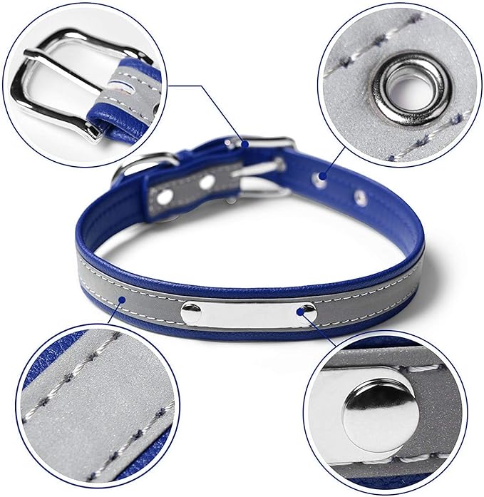 Personalized Reflective Cat Collars with Name Tag and Plated,Engraved Custom Cat Collar with Name and Phone,Kitten Collar with Safety Buckle Adjustable for Cats and Kitten(Blue)