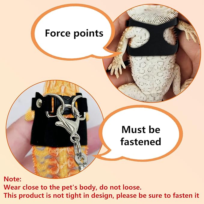 PINVNBY 3 Size Bearded Dragon Harness and Leash Set Adjustable Soft Leather Lizard Leash with Traction Rope Mini Skateboard Toy for Small Animal Reptile Reptile Walking Outdoor Adventures (Black)