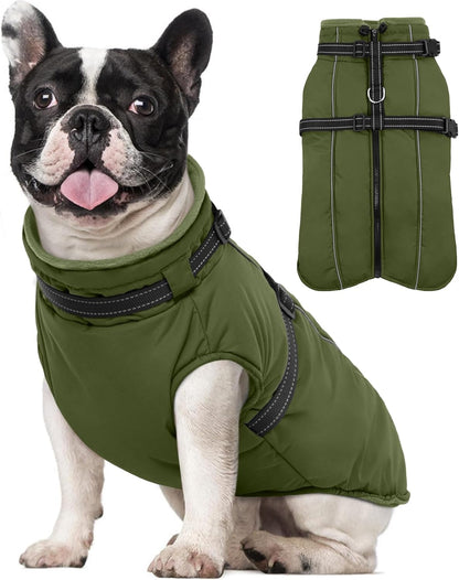 Lelepet Waterproof Dog Jacket with Harness Built in Warm Dog Winter Coat, Reflective Jacket Fleece Jacket, Dogs Coats for Small Dogs, Thermal Pet Snowsuit for Cold Weather, Yorkshire, Army Green, S
