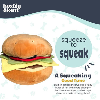 Huxley & Kent Funny Dog Toy w/Squeaker – Power Plush Squeaky Dog Toys for Small, Medium & Large Dogs – Soft Stuffed Animal for Indoor Play & Fetch - Hamburger, Small