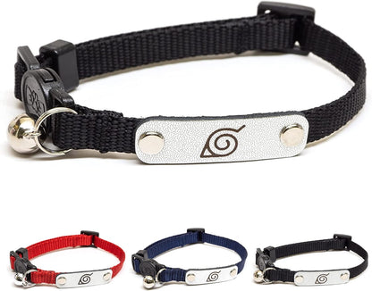 Naruto Breakaway Cat Collars for Girl & Boy Cats | Officially Licensed Naruto Shippuden Hidden Leaf Village Pet Accessories & Gifts, (8.5” to12”) Adjustable Cute Kitten Collar with Bell (Black, Ninja)