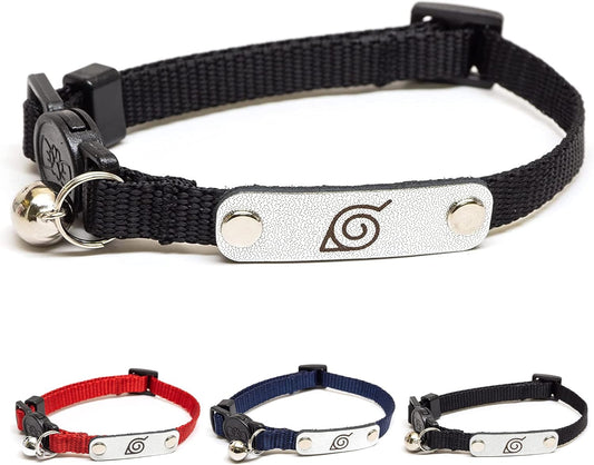 Naruto Breakaway Cat Collars for Girl & Boy Cats | Officially Licensed Naruto Shippuden Hidden Leaf Village Pet Accessories & Gifts, (8.5” to12”) Adjustable Cute Kitten Collar with Bell (Black, Ninja)
