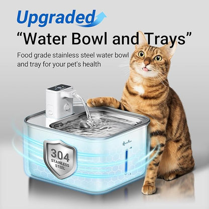 DownyPaws Cat Water Fountain Stainless Steel Cordless, 101 oz/3L FurSink Wireless Cat Water Dispenser for Pets, Battery Operated Pet Drinking Fountain with Motion Sensor, Easy Clean, White