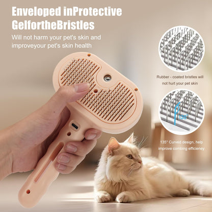 3-in-1 Pet Steam Brush, Grooming Comb with Water Tank for Cats and Dogs, Long and Short Hair (Pink)