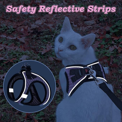 Cat Harness and Leash for Walking Escape Proof, Adjustable Kitten Vest Harness Reflective Soft Mesh Puppy Harness for Outdoor, Comfort Fit, Easy to Control (Lpink, XXS)
