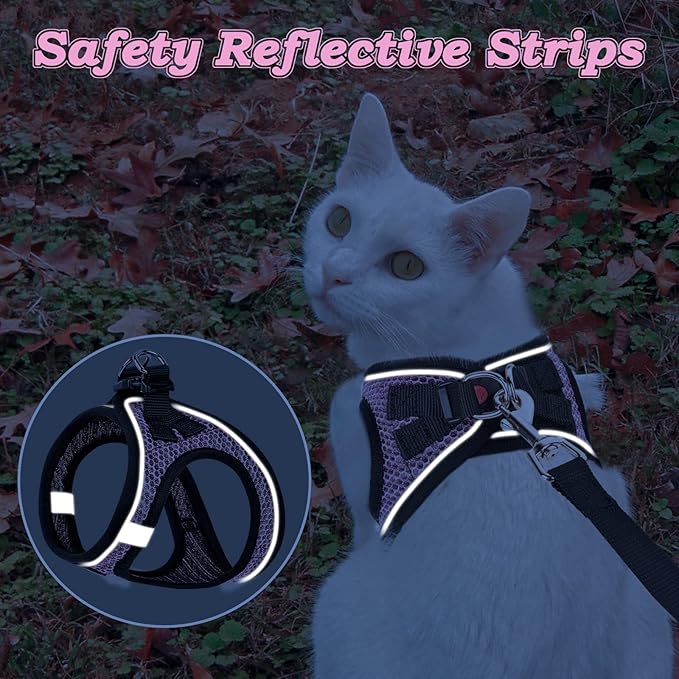 Cat Harness and Leash for Walking Escape Proof, Adjustable Kitten Vest Harness Reflective Soft Mesh Puppy Harness for Outdoor, Comfort Fit, Easy to Control (Lpink, S)