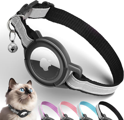 Airtag Cat Collar Breakaway, Odokele Reflective Cats Collars with Apple Air Tag Holder for Kitten, Cat GPS Tracker Adjustable Collars with Safety Quick Release Buckle for Kitties and Puppies - Black