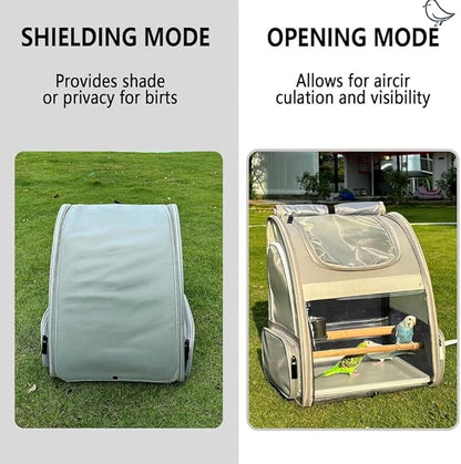Bird Carrier,Travel Bird Cage,Bird Backpack for Small Birds Parakeet,Canary,Parrot, Finches,Cockatiel.Portable Outdoor Bird Bag with 2 Wooden Perch, Double-Clamp Cup, Detachable Poop Tray (Gray)