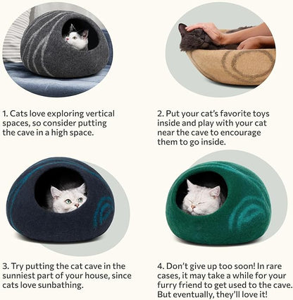 MEOWFIA Cat Cave – Premium Felt Cat Bed for Indoor Cats, Handmade 100% Merino Wool (Medium, Dark Grey)