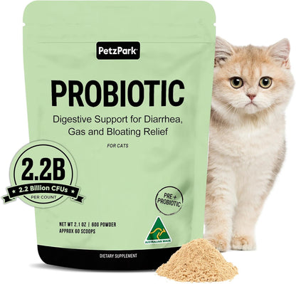 Probiotic for Cats & Kittens - Cat Probiotic Powder for Hairball Prevention, Digestive Support, Immune Health, Prebiotics, and Diarrhea Relief - Suitable for Indoor Cats & Kittens - 60 Scoops