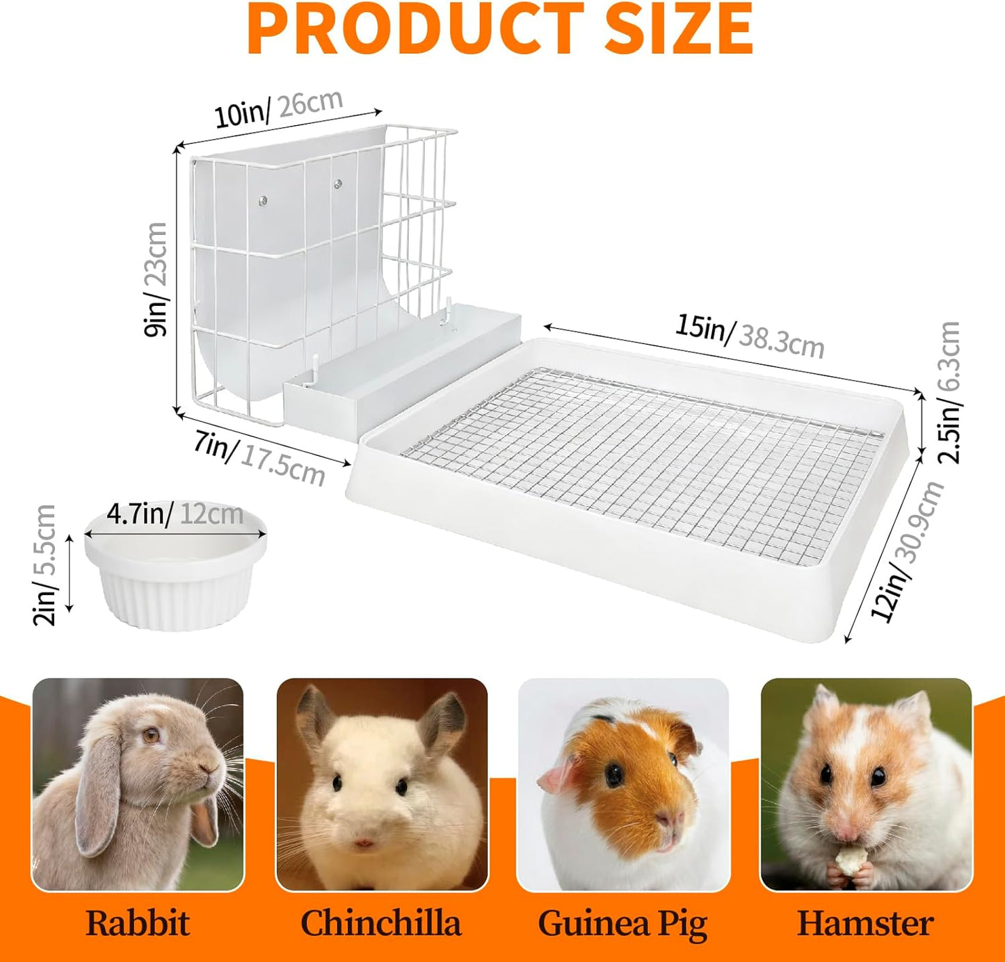 3 in 1 Rabbit Hay Feeder with Litter Box,Upgraded Metal Hay Rack & Litter Tray & Water Bowl,Quick Cleaning,Easy to Install,Bunny Supplies for Rabbit Guinea Pig Chinchilla Small Animals