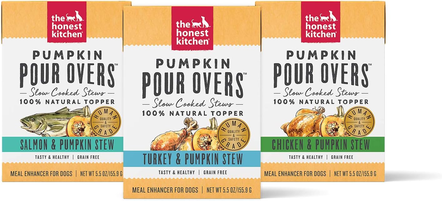 The Honest Kitchen Pumpkin POUR OVERS Wet Toppers for Dogs (3 Pack), 5.5 oz - Variety