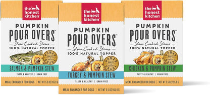 The Honest Kitchen Pumpkin POUR OVERS Wet Toppers for Dogs (3 Pack), 5.5 oz - Variety
