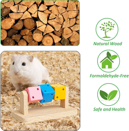 KABASI Wooden Hamster Enrichment Toys, Hamster Chew Toy Wood Platform Grinding Teeth Toys Exercise Intelligence Training Colorful Wooden Block for Syrian & Dwarf Hamsters, Gerbils, Rats, Chinchillas