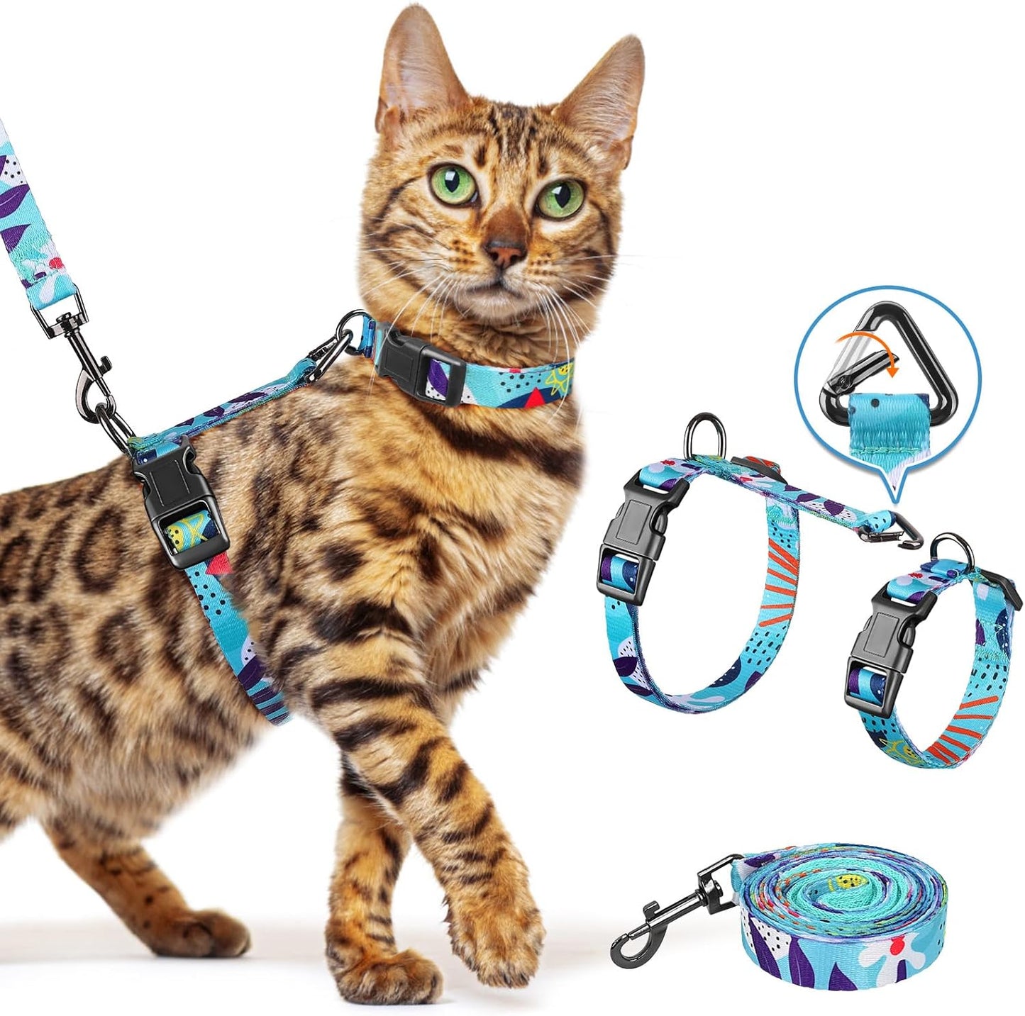 Halypet Cat Harness and Leash Set, Escape Proof [3 in 1 Adjustable & Lightweight] Cat Harness, Safe Kitten Harness for Cats Soft Comfortable, Easy to Wear, Walking Outdoor Travel, Small