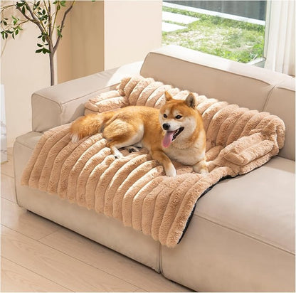 Avont Dog Bed Mat for Couch, Warm Fluffy Calming Sofa Topper Furniture Protector for Small Medium Large Dogs Cats with Removable Washable Cover -Brown(M)