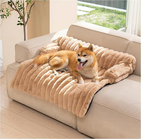Avont Dog Bed Mat for Couch, Warm Fluffy Calming Sofa Topper Furniture Protector for Small Medium Large Dogs Cats with Removable Washable Cover -Brown(M)