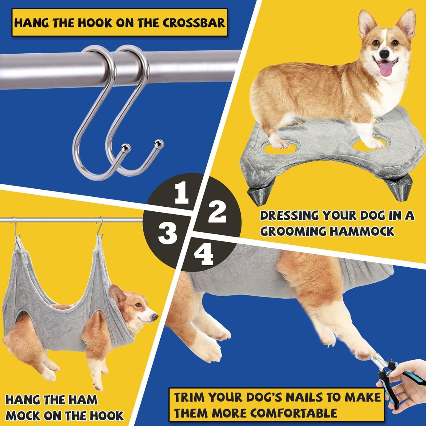 Dog Grooming Hammock Harness for Small Dogs Cat,Dog Grooming Supplies Table,Pet Nail Clipper Trimmer,Cat Hanger Sling for Trimming Clipping Nails- Dogs Hammock Restraint Bag,Claw Care (M)