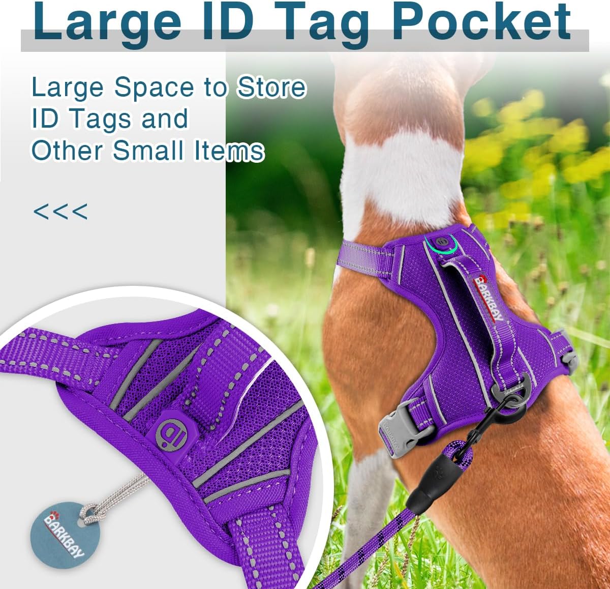 BARKBAY Dog Harness No Pull with ID Tag Pocket - Heavy Duty, Reflective, Easy Control for Small Dogs(Purple,S)