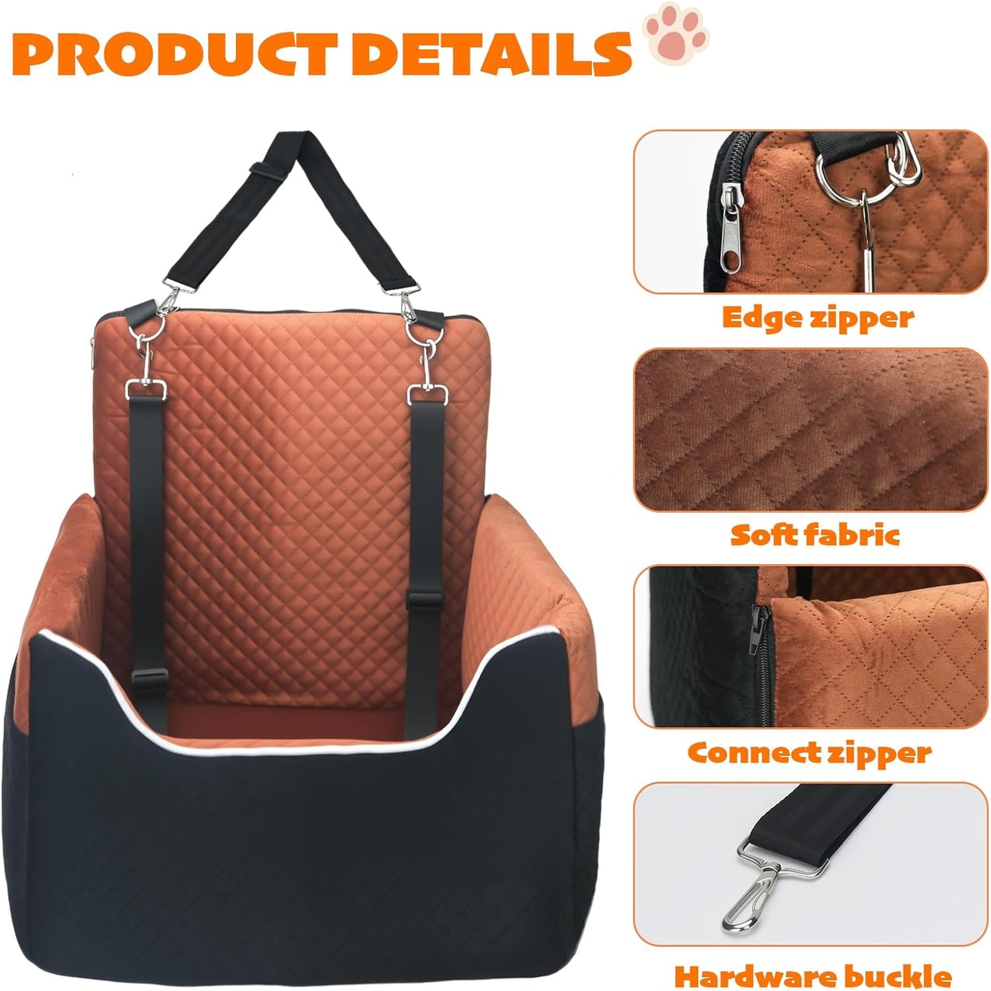 ALL GOOD PET SUPPLIES Dog Car Seat for Small/Medium Dogs, Dog Booster car seat, Memory Foam Elevated Cushion, Fully Detachable and Washable,2 Clip-On Safety Leashes, Anti-Slip