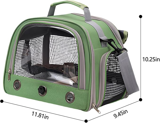 Bird Backpack,with Feeder Cups Tray Perch Portable Breathable Bird Carrier,for Small Birds Parrots Cockatiels (Green)