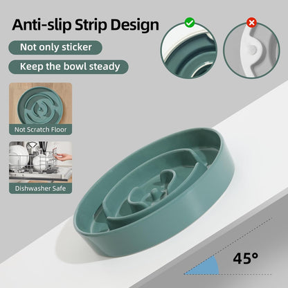 Ceramic 0.9 Cup Dog Bowl Slow Feeder for Small Dog, 6.1inch Pet Slow Feeder, Wet and Dry Food Dish, Stop Bloat, Preventing Choking(Single Bowl-Dark Green)