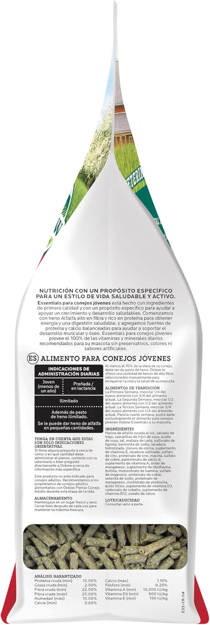 Oxbow Essentials Rabbit Food, Young Rabbit, Made with Oxbow Alfalfa Hay, Pet Food Pellets with Vitamins & Minerals, Small Animal Pet Products, Bunny Supplies, Made in USA, High Fiber, 5 lb. bag