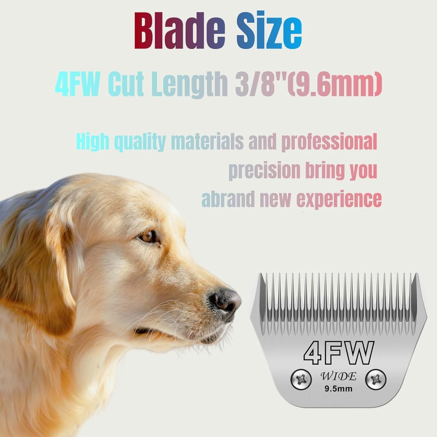 10W+7FW+5FW+4FW Wide Blades for Dog Grooming, Compatible with Ainds, Oster A5, Wahl Km10 and Other Series Clippers, Cut Length 1/16"(1.5mm) to 3/8" (9.5mm), Fit for Larger Animals