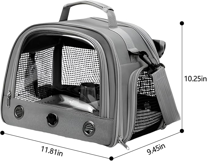 Bird Backpack,with Feeder Cups Tray Perch Portable Breathable Bird Carrier,for Small Birds Parrots Cockatiels (Gray)