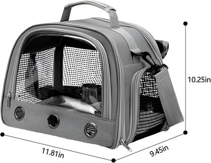Bird Backpack,with Feeder Cups Tray Perch Portable Breathable Bird Carrier,for Small Birds Parrots Cockatiels (Gray)