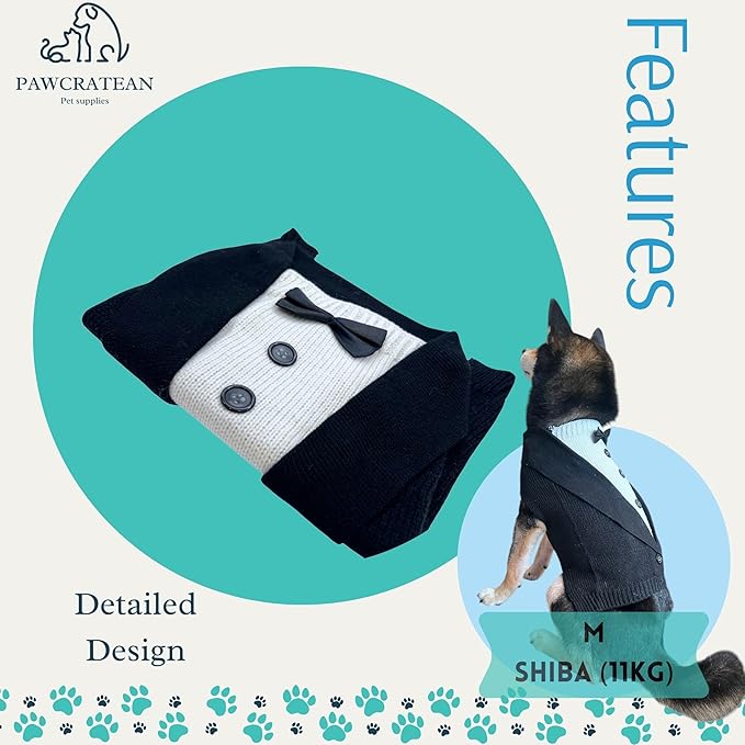 Cute Sweater for Dogs and Cats Soft Flannel Pet Outfit Warm and Cozy Animal Hoodie Small to Large Pet Clothes for Halloween Parties and Everyday Wear (Medium, Black Bowtie)