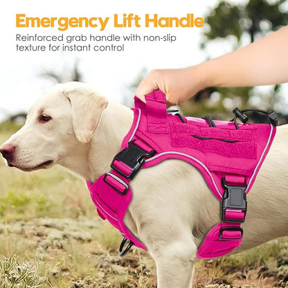 Heavy-Duty Tactical Dog Harness for Large Dogs, No Pull Adjustable Reflective Pet Vest with Molle System, K9 Military-Grade Control for Service Training, Outdoor & 10+ Breeds, Hot Pink, Medium