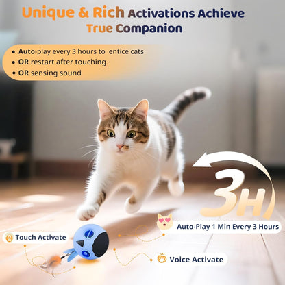 ORSDA Cat Toys, Interactive Cat Toy for Indoor Cats, Automatic Moving Ball Bird for Indoor Adult Cats Kitten Toys All Breeds, Fast Rolling Motion Activated Chirping Stimulating Light, 2 Feather Refill