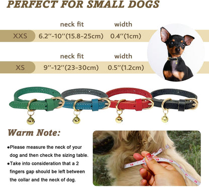 Guiding Star Leather Collar for Puppy, Cute Soft Thin Dogs Collars for Small Medium Dogs, Cat Collar with Bell (Black, XS, 9"-12")