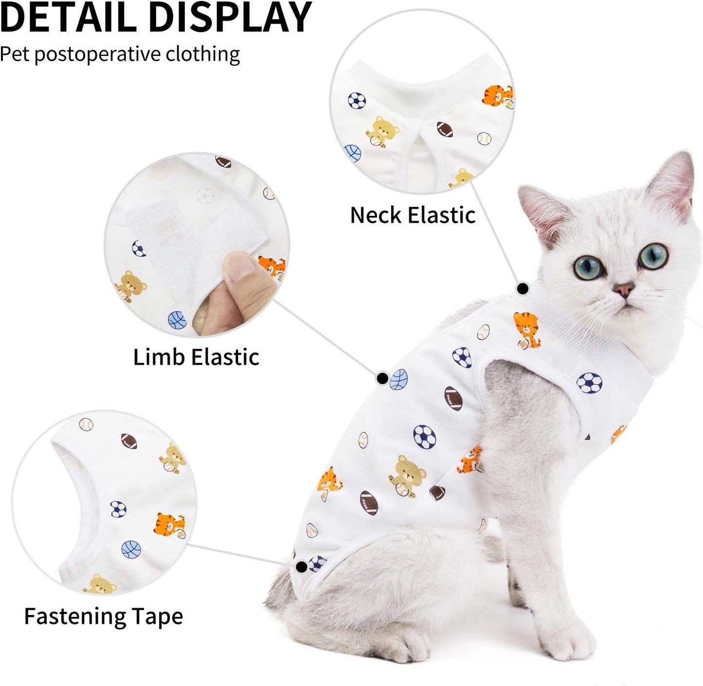 Cat Professional Surgical Recovery Suit,E-Collar Alternative for Cats Dogs,After Surgery Wear, Pajama Suit,Home Indoor Pets Clothing Football L