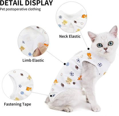 Cat Professional Surgical Recovery Suit,E-Collar Alternative for Cats Dogs,After Surgery Wear, Pajama Suit,Home Indoor Pets Clothing Football L