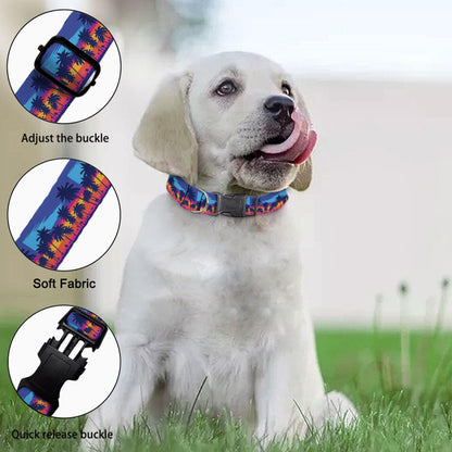 Palm Tree Beach Sunset Red Blue Dog Collar Cat Big Neck Collars Soft for Small Extra Large Heavy Duty Pet Dogs