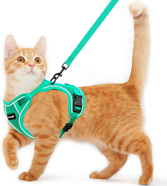 Cat Harness and Leash for Walking Escape Proof Soft Adjustable Cat Leash Breathable Comfortable Vest Easy to Wear Kitten Harness for Outdoor Travel Emerald M