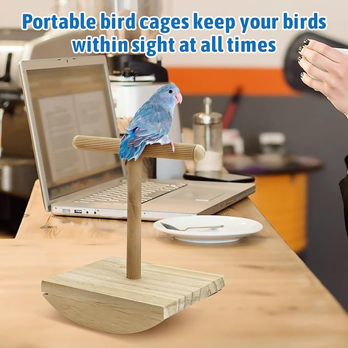 kathson Bird Training Stand, Parakeet Playground Bird Perch Platform Portable Tabletop Parrot Perch T Shaped Cockatiel Play Stand for Parakeet Conure Lovebird Cockatiel