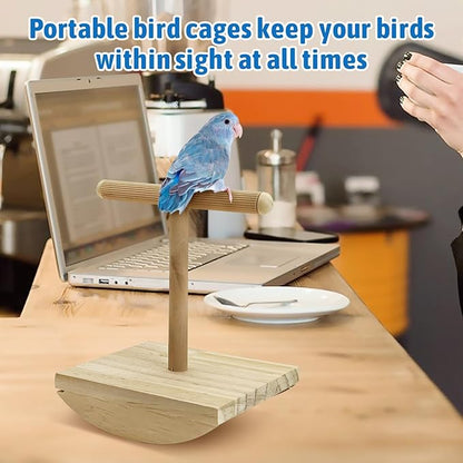 kathson Bird Training Stand, Parakeet Playground Bird Perch Platform Portable Tabletop Parrot Perch T Shaped Cockatiel Play Stand for Parakeet Conure Lovebird Cockatiel