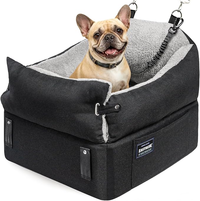 EASTBLUE Dog Car Seat for Small Medium Dogs Up to 35 lbs, 2 Memory Foam Pads Dog Booster Car Seat with Seat Belt, Washable Pet Carseat for Puppy & Cat, Dogs Travel Bed for Cars (Black/Grey)