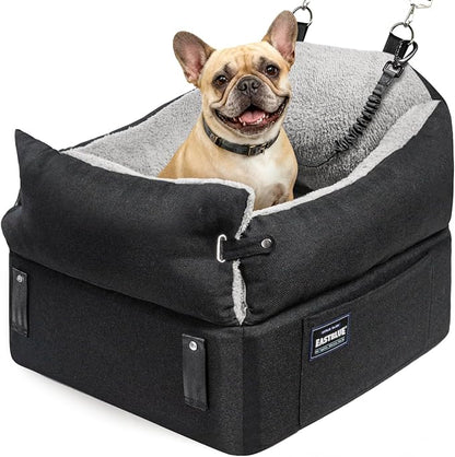EASTBLUE Dog Car Seat for Small Medium Dogs Up to 35 lbs, 2 Memory Foam Pads Dog Booster Car Seat with Seat Belt, Washable Pet Carseat for Puppy & Cat, Dogs Travel Bed for Cars (Black/Grey)
