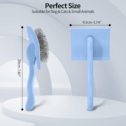 Pet Slicker Brush for Long & Short Hair - Detangling Tool for Dogs & Cats - 135° Angled Stainless Steel Pins, Curved Handle - Gentle Grooming for Small/Medium/Large Breeds (Blue)