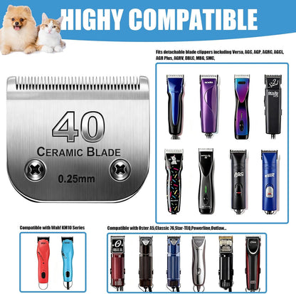 Dog Grooming Replacement Blades Compatible with Andis Dog Clipper, Dog Clipper Blades Compatible with Oster A5,Wahl KM-10 Series Dog Clipper,#40 Blades (0.25mm)