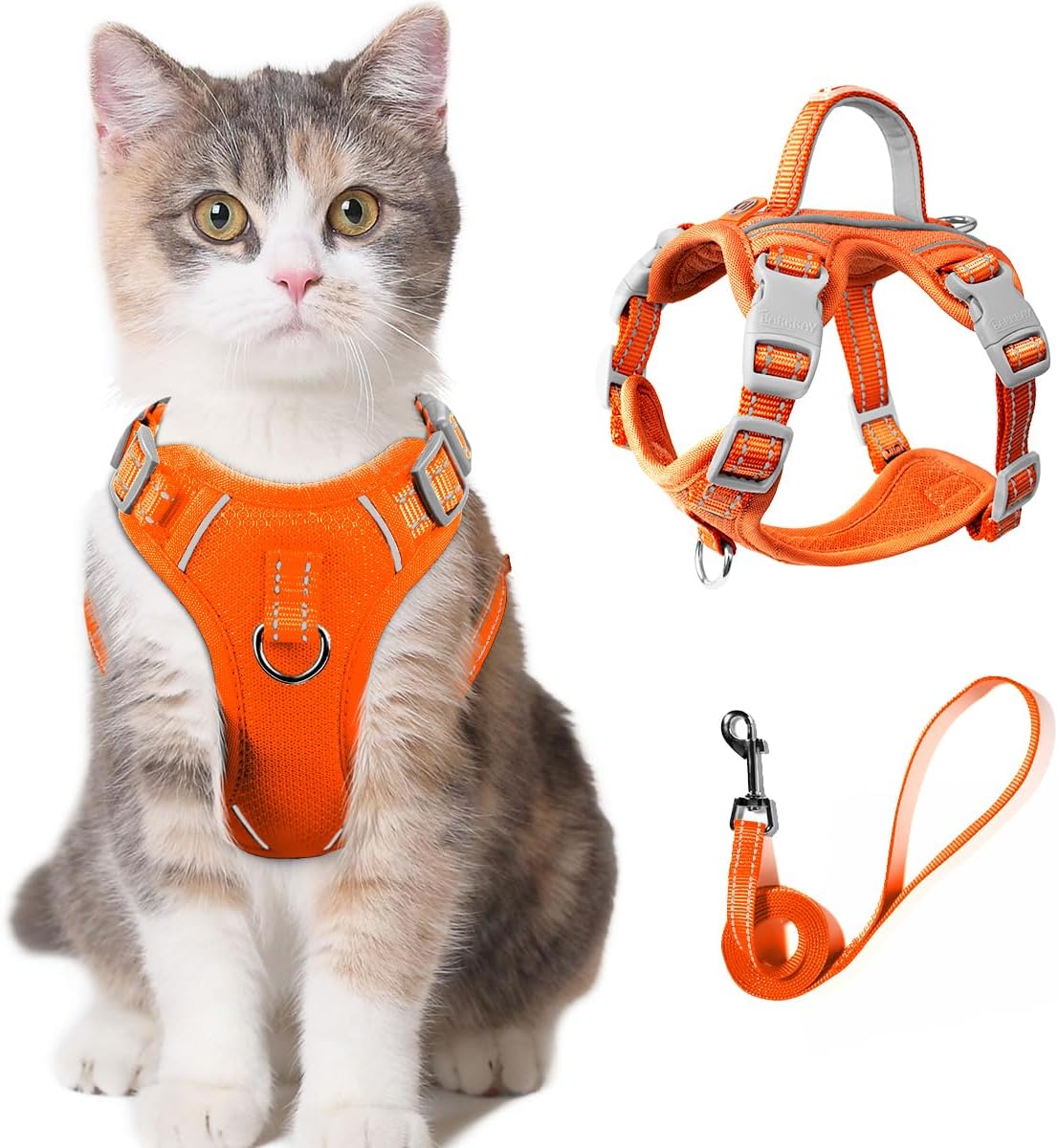 Cat Harness and Leash Set for Walking Escape Proof for Small Large cat Kitten Harness with ID tag Pocket (Orange,XXS)