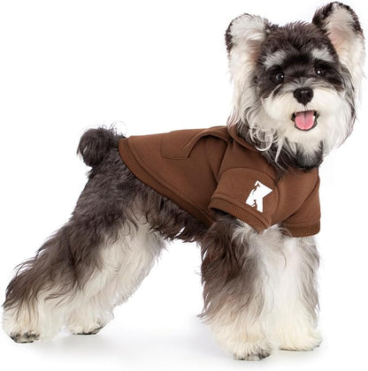 Koneseve Dog Hoodie & Cat Sweater, Warm Fleece Hooded Soft Winter Sweatshirt for All Breeds, Cozy Pet Clothes, Brown, M