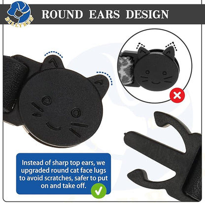 Leather Personalized Breakaway Cat Collar with Studded Bell and Safety Quick Release Buckle - Rivets Studded ID DIY Collars for Boy Girl Cats Kittens, Black XS