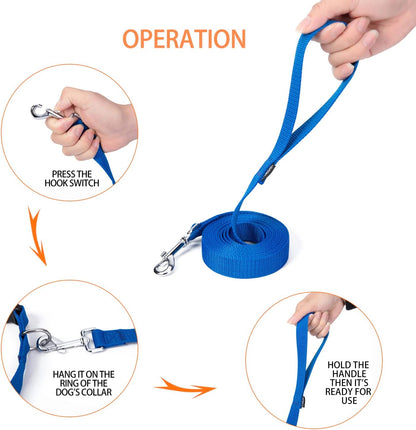 Strong Durable Nylon Dog Training Leash, 1 Inch Wide Traction Rope, 6 ft 10ft 15ft Long, for Small and Medium Dog (Blue, 10 Feet)